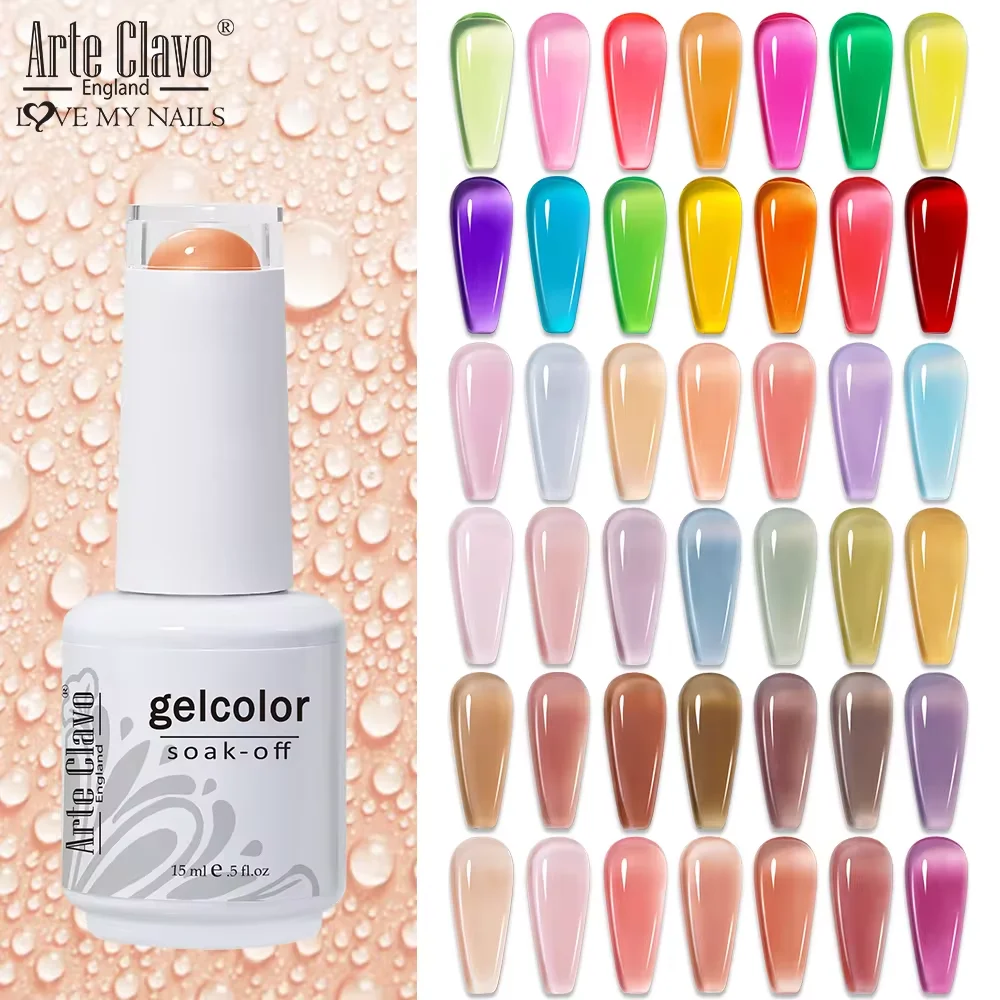 

Arte Clavo Crystal Jelly Nude Rubber Transparent Gel Nail Polish Semi Permanent Varnish UV LED Gel Nail Art Manicure Gel 15ml