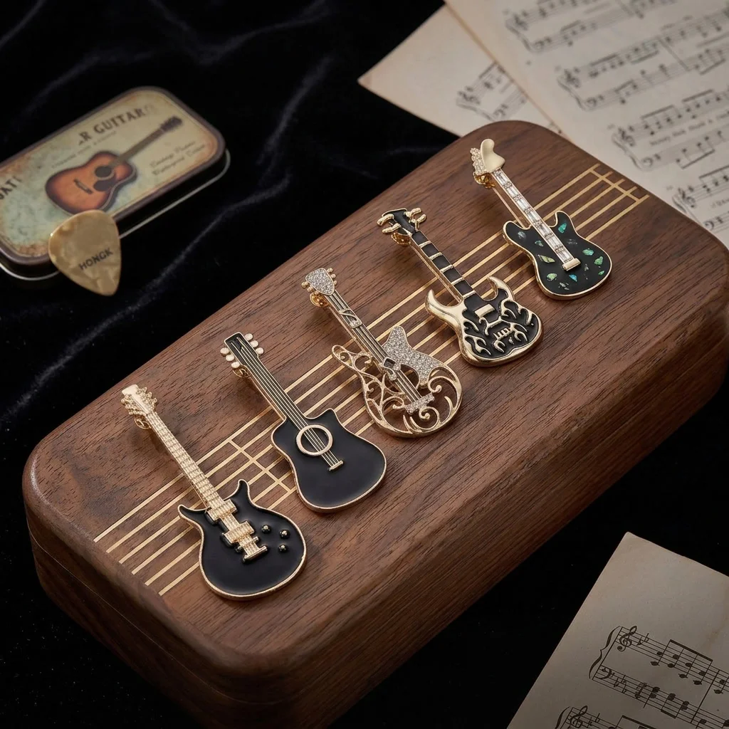 Trendy Enamel Guitar Brooches for Women Unisex Exquisite Musical Instrument Pins Casual Party Jewelry Accessories Gifts