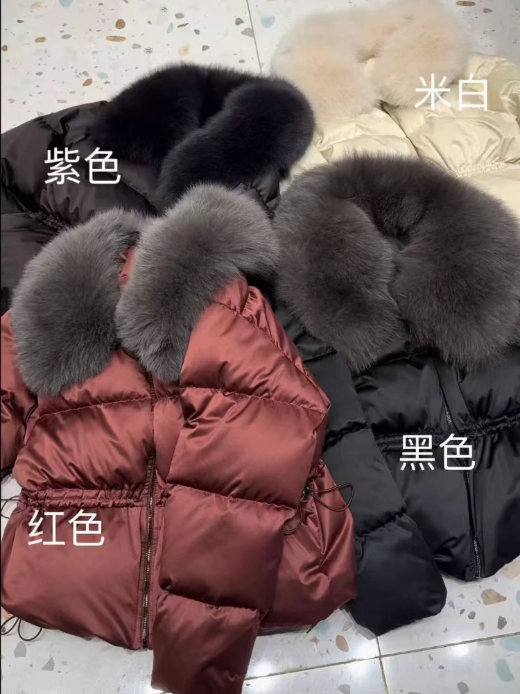 سترة كبيرة من فراء الثعلب مع طية صدر السترة سترات كورية ضيقة للنساء موضة شتوية أنيقة سميكة دافئة 90% معطف منتفخ على شكل بطة بيضاء ملابس خارجية #4
