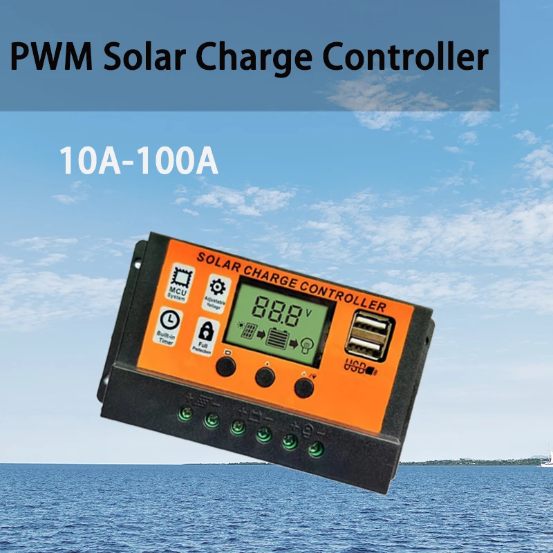 12V/24V Auto Solar Charge Controller PWM Controllers LCD Dual USB 5V Output Solar Panel PV Regulator