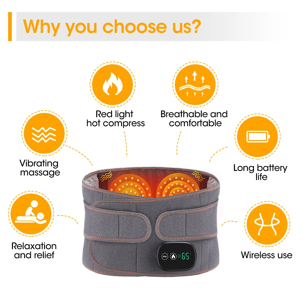 Adjustable hot compress waist massage lower back support belt pain relief heated waist massager