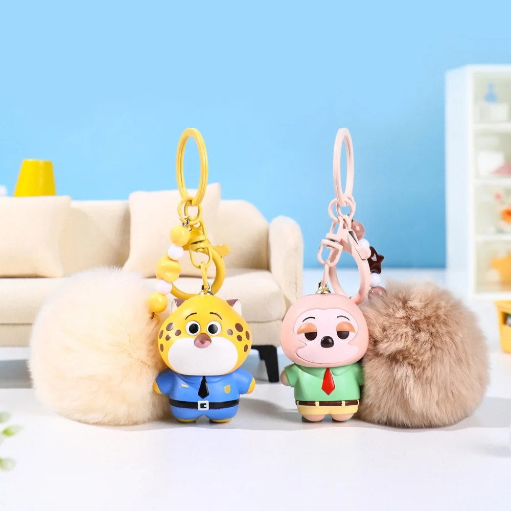 Genuine Disney Zootopia Character Figure with Fluffy Pom Pom Clip Nick Wilde Judy Hopps Bag Accessory for Backpack Purse Gift view 3