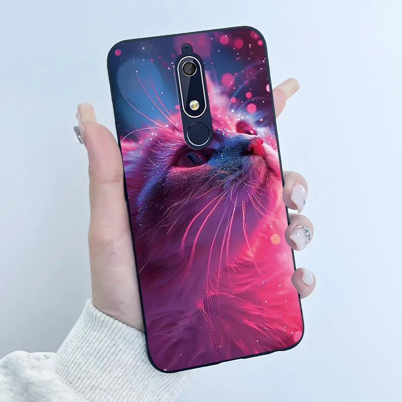 Cute Case For Nokia 5.1/Nokia 5.1 Plus/Nokia X5/Nokia 5 Funda Printing Shell Protective Cover Soft Silicone Cartoon Black Casing