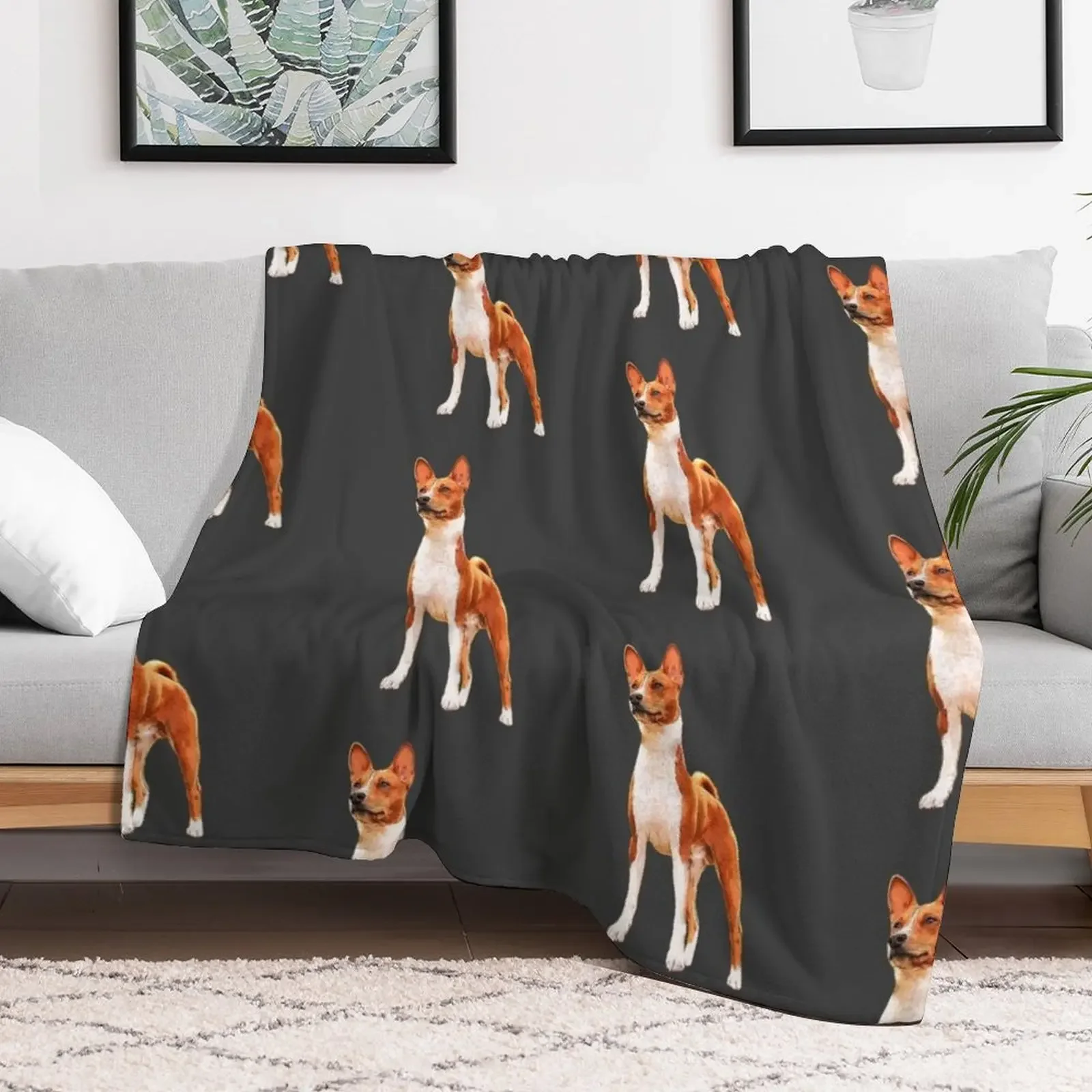 Basenji Dog Striking a Pose Throw Blanket Plaid on the sofa Vintage Decorative Throw Blankets