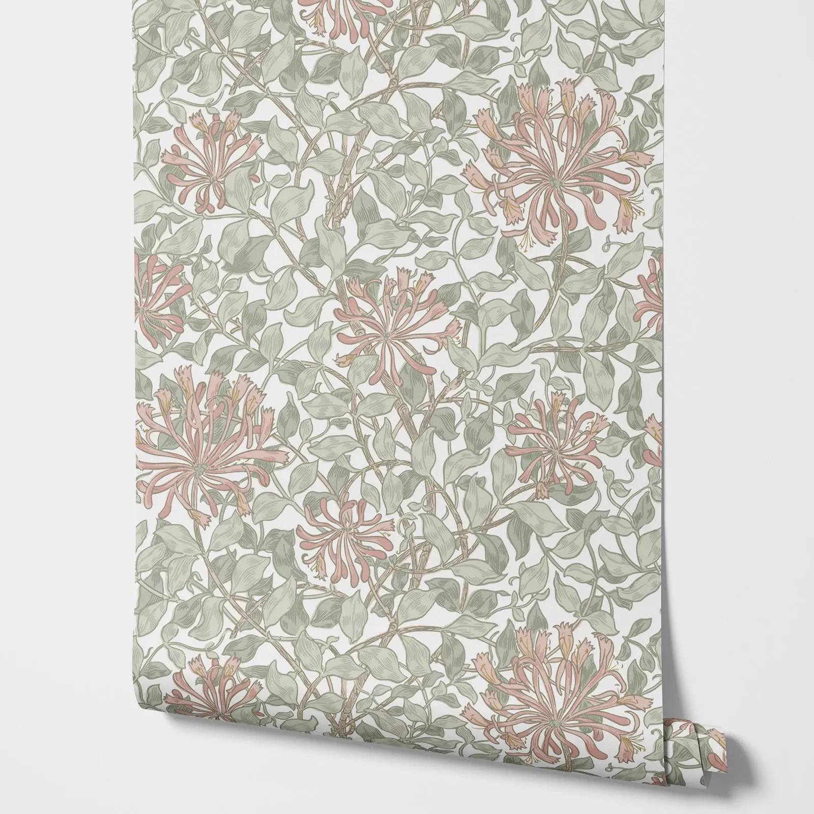 William Morris Honeysuckle Maytime Non-woven Ivy/Vines Astin Floral Wallpaper, Watercolor flowers Wall Paper