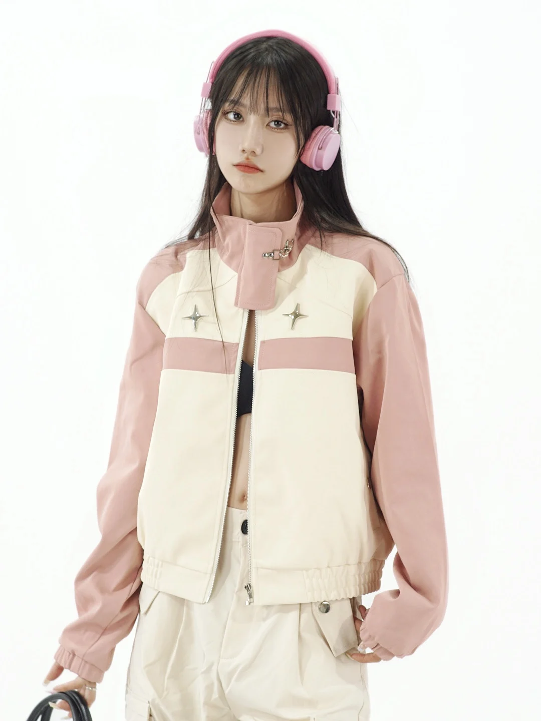 Amoeba Americano Retro Impiombato Colore Ort Pelle Jaet Donna Spicy Or Capispalla Autunno Design Originale Vestibilità Allentata