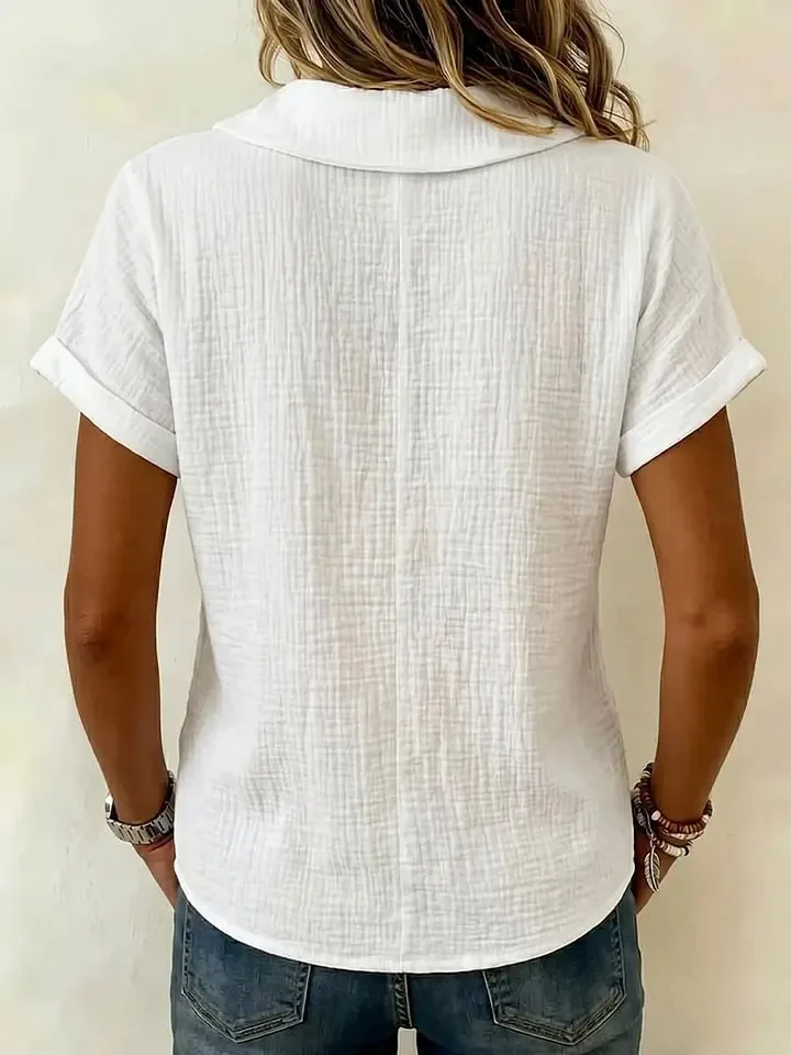 2026 Neues Sommer-Damen-Strickoberteil in Unifarbe mit Kurzarm, Schleifenkragen, Lässiges Damen-T-Shirt für Europäische & Amerikanische Märkte – Detail 4