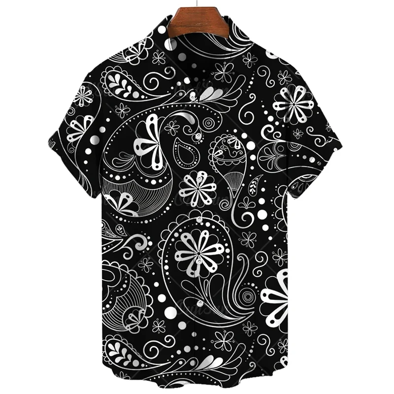 Hawaii Shirts For Men 3D Paisley Graphic Short-sleeved T-shirt Casual Lapel Buttons Male Tops Summer Oversized Personality Tees