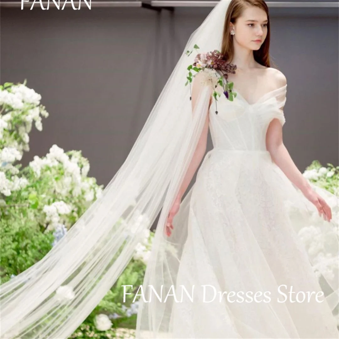 FANAN Korea A-Line One-Shoulder Lace Wedding Dresses 웨딩드레스 Ivory Customized Elegant Tulle Custom Made Bride Gowns Plus Size