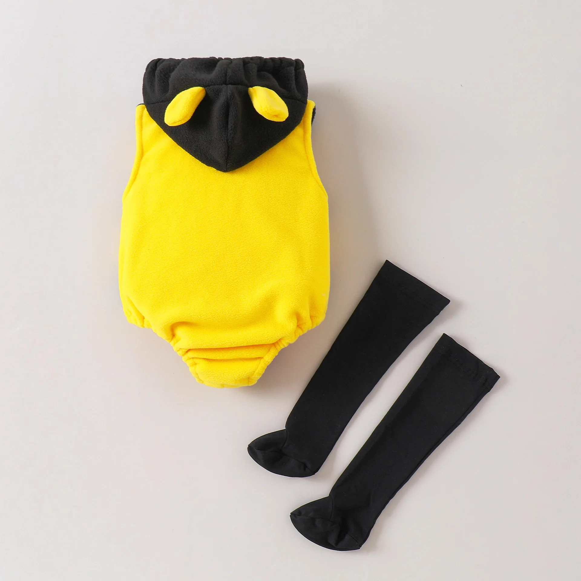 Baby Cute Bee Hooded Romper with Long Socks Kids Children's Ins Bodysuit Infant Fleece Clothing Easter Holloween Costume Outwear