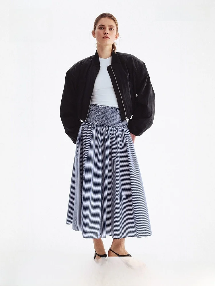 

Spring New Women's High Waist Pleated Skirt Stand Fit H&M 327762 Nylon Cotton Blend Folded Design Ladies Skirt