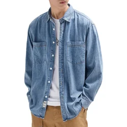 2023 Spring Autumn Harajuku Cotton Denim Loose Shirt Japanese Retro Quality Clothing Men's Daily Casual Long-sleeved Shirt