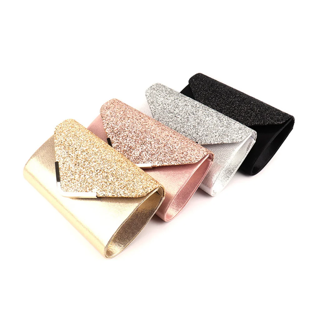 Women Envelope Evening Bag Glitter Ladies Chain Shoulder Bag Shiny Banquet Long Purse Female Wedding Party Clutch Mini Handbag