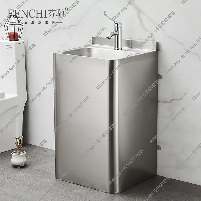 A63 Stainless steel wash basin outdoor floor type household bathroom integrated wash basin outdoor column basin