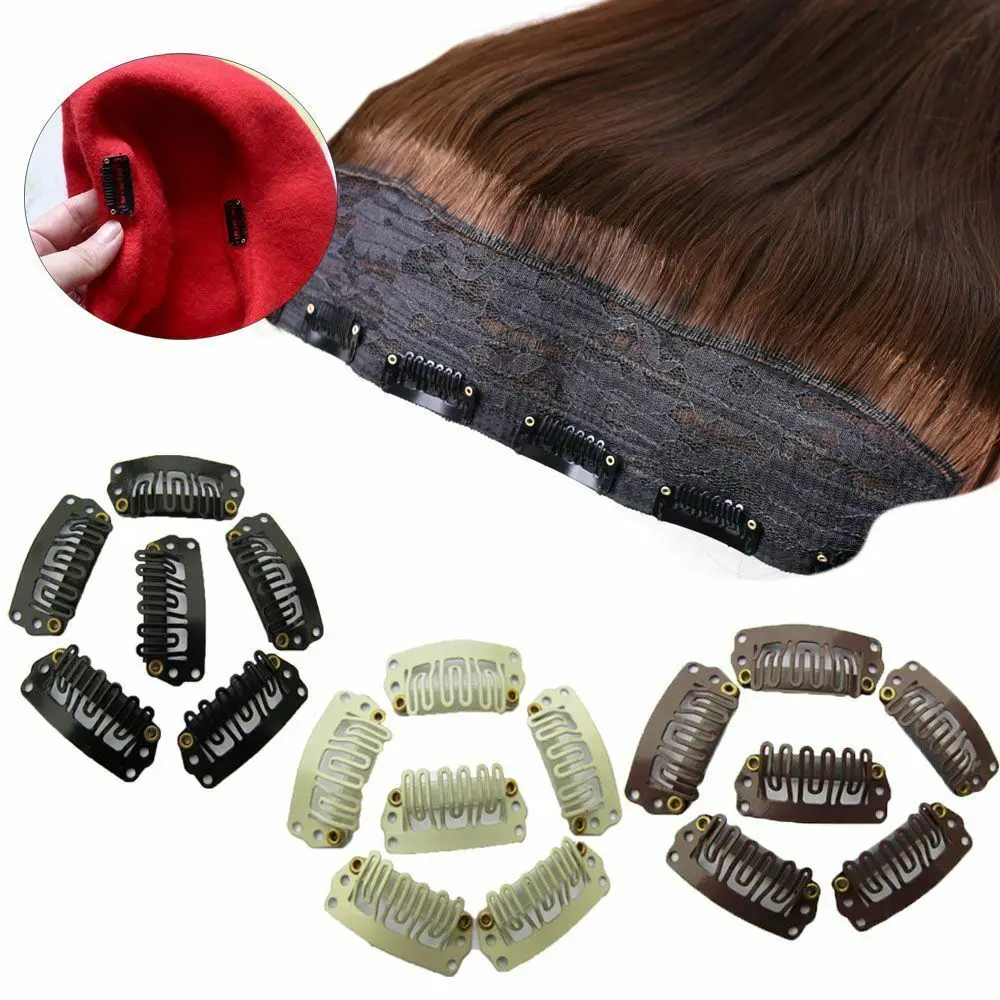 Extensão do cabelo com borracha de metal clipes para mulheres, cabelo Snap Clips, Wig Clips, Weave, Toupee Clips