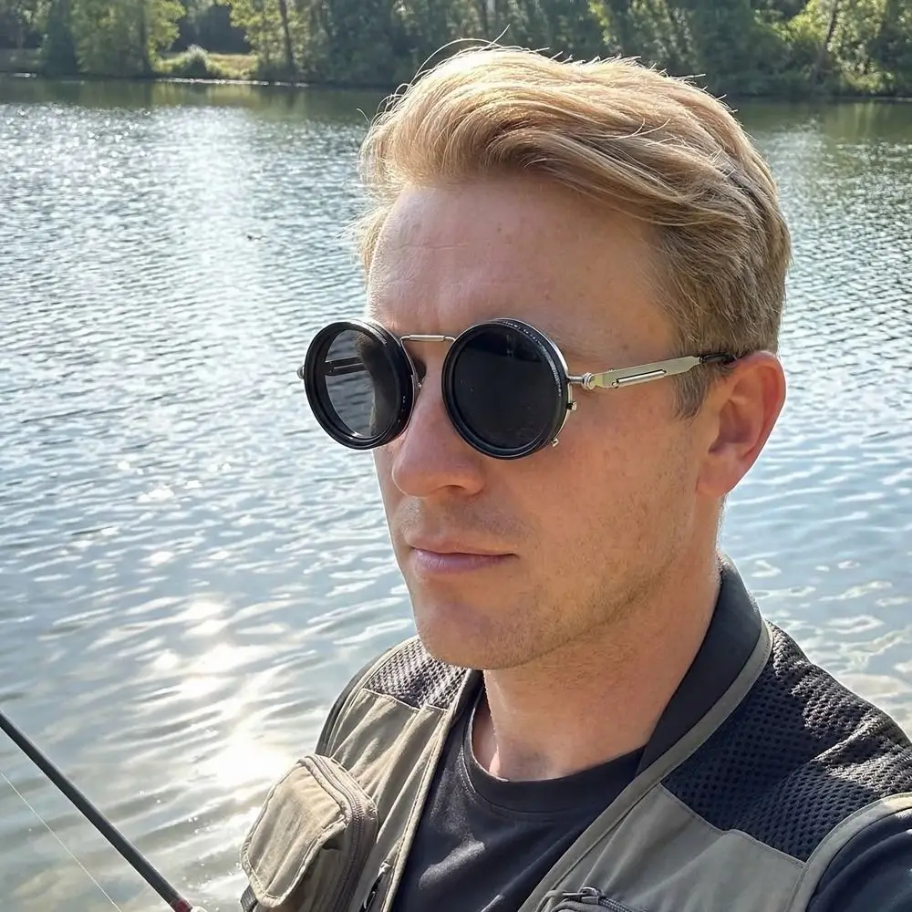 Round Frame Fishing Sunglasses Manual Rotating TAC Adjustable Dimming Glasses Anti UV Protection Metal ND Filter Sunglasses