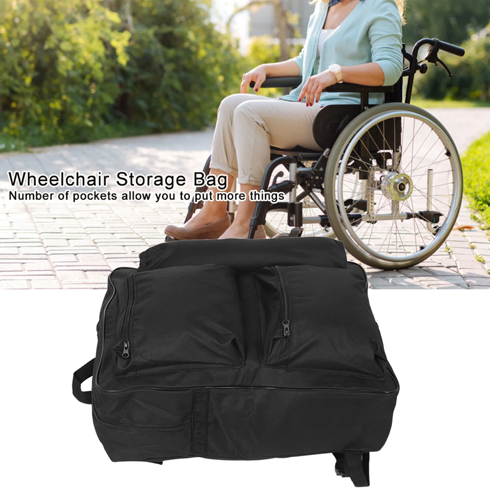 40x14x48cm Wheelchair Storage Bag Portable Cart Large Capacity Waterproof Hanging Bag Black Wheelchair Bag Wheelchair Organizer