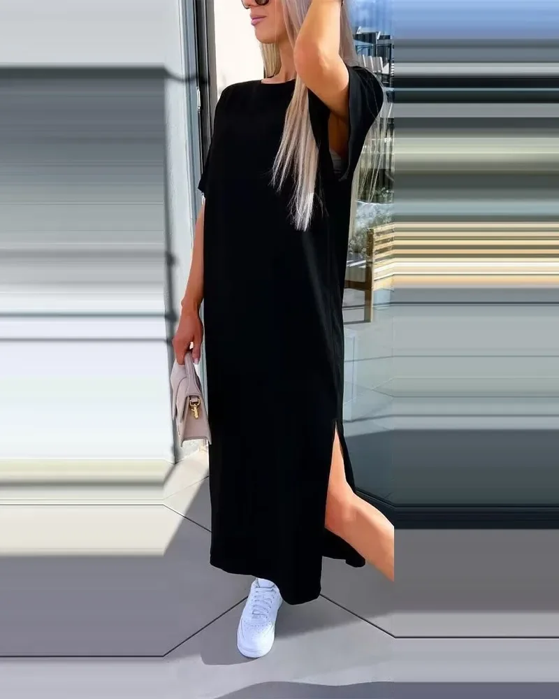 ملابس نسائية للربيع والصيف، فستان محبوك جديد للسيدات بلون سادة من الدانتيل الخلفي بدون أكمام