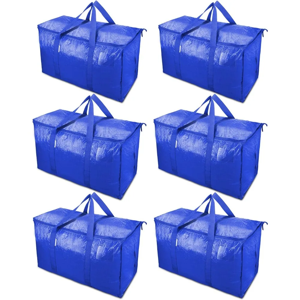 

6 Pack Extra Large Moving Bags with Zippers & Carrying Handles, Heavy-Duty Storage Tote Moving Boxes for Space Saving