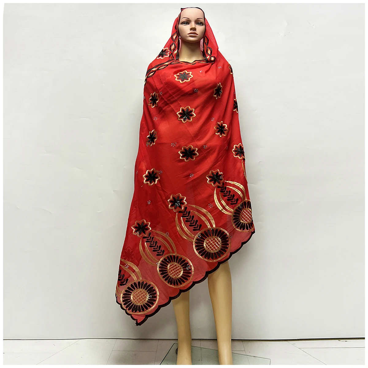 New African Women Scarfs Special Price Limited Time Discount Embrodiery  Cotton With Grenadine  Big Scarf for Shawls Pashmina