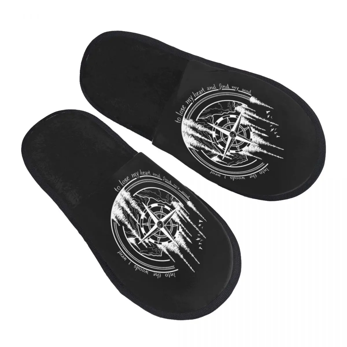 Custom Compass Mountains Camping Adventure Cozy Scuff With Memory Foam Slippers Women Spa House Shoes