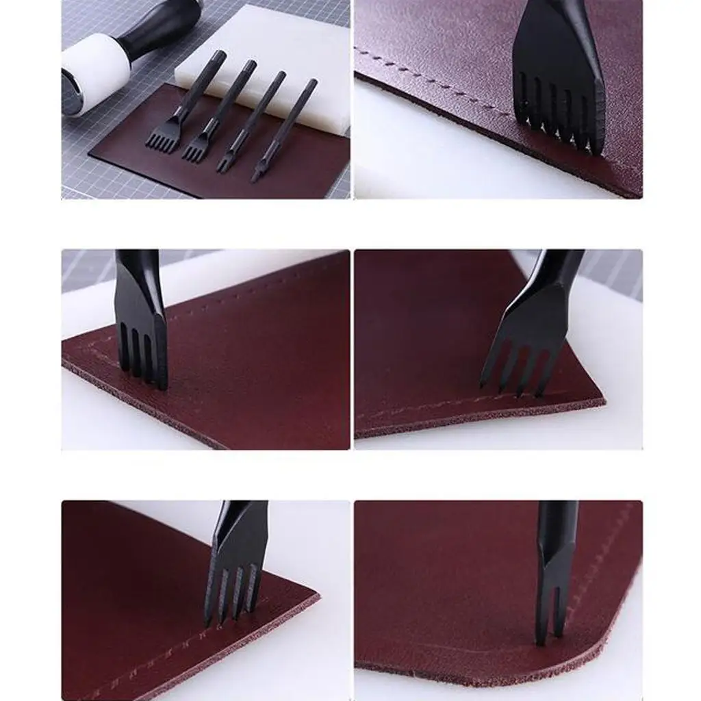 Leather Tool Professional Diamond Hole Punch Durable Alloy Steel Stitching Prong Chisel for Leather Making