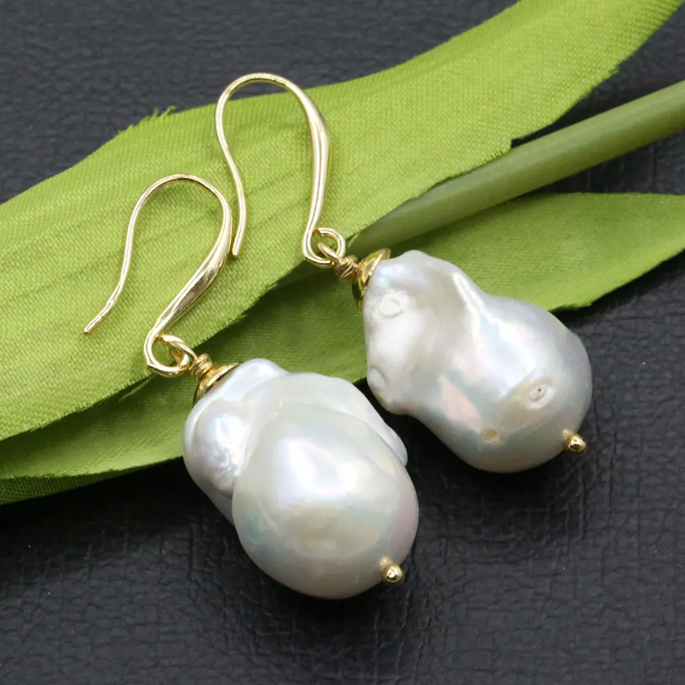 GuaiGuai Jewelry Cultured White Baroque Pearl Dangle Earrings Real Keshi Pearl Hook Earrings For Lady