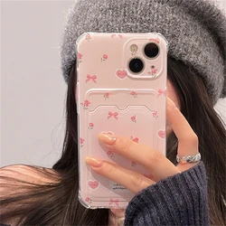 Clmj Korean Cute Love Heart Flower Card Hold Phone Case For Xiaomi 13 12 12T 11 Lite Poco M5 M4 X5 X4 X3 Pro NFC 4G 5G Anti-fall