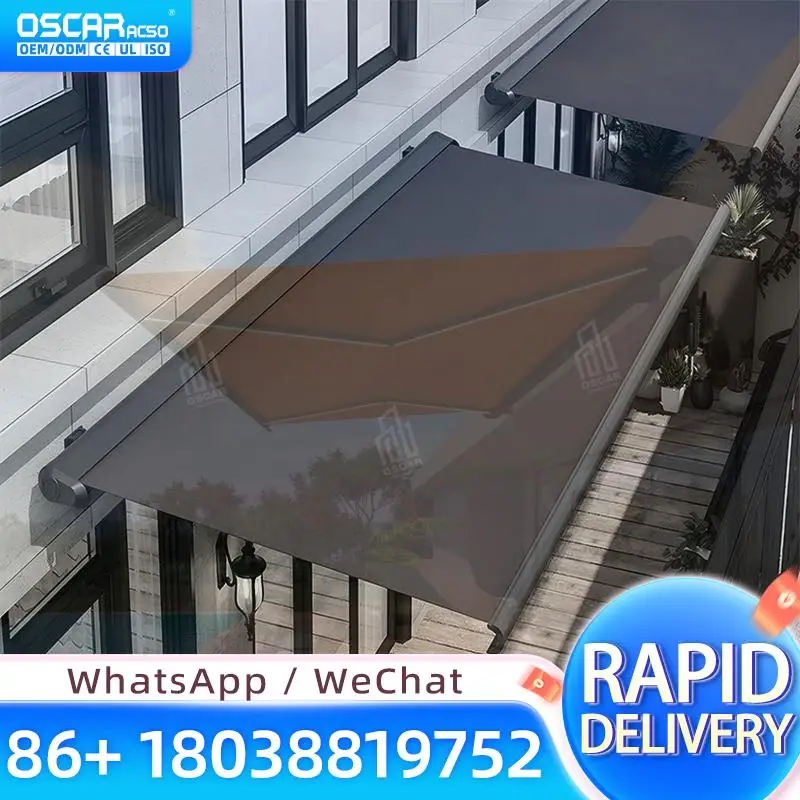 

Custom Size Heavy Duty Retractable Outdoor Sunshade Motorized Full Cassette Awning for Patio Sunroom in White Frame Retractable