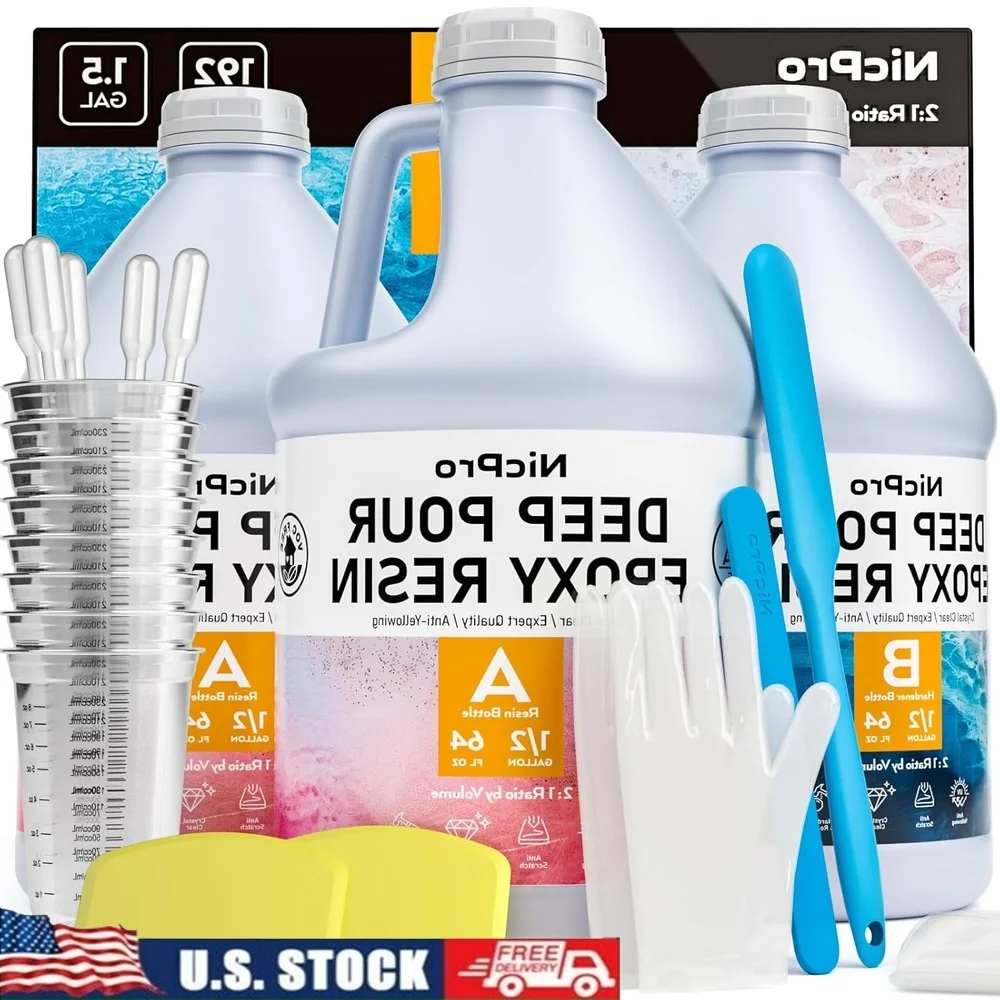

Clear Deep Pour Epoxy Resin Kit 1.5 Gallon High Gloss Self Leveling Bubble Free Woodworking Craft Coating