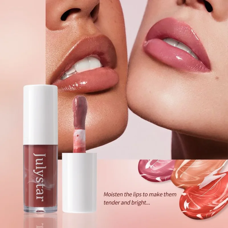 4,8 ml Water Light Jelly Gloss Spiegel-Lippenöl, Marmormuster, feuchtigkeitsspendende und feuchtigkeitsspendende Lippenglasur, klares, feuchtigkeitsspendendes Make-up