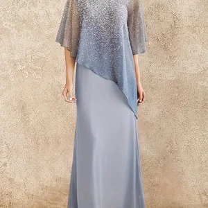 نسائي غير منتظم شيفون فستان ماكسي أنيق فستان سهرة أزرق رمادي أومبري طباعة مقاس كبير العروس الصيف أفضل 12 فستان مبيعات لجدة العروس - رقم 11