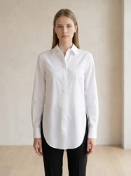 Casual Simple Mid Length Long Sleeve Women Autumn Blouses Fashion Shirt Elegant Asymmetrical Tops Tunic Solid Elegant Shirt