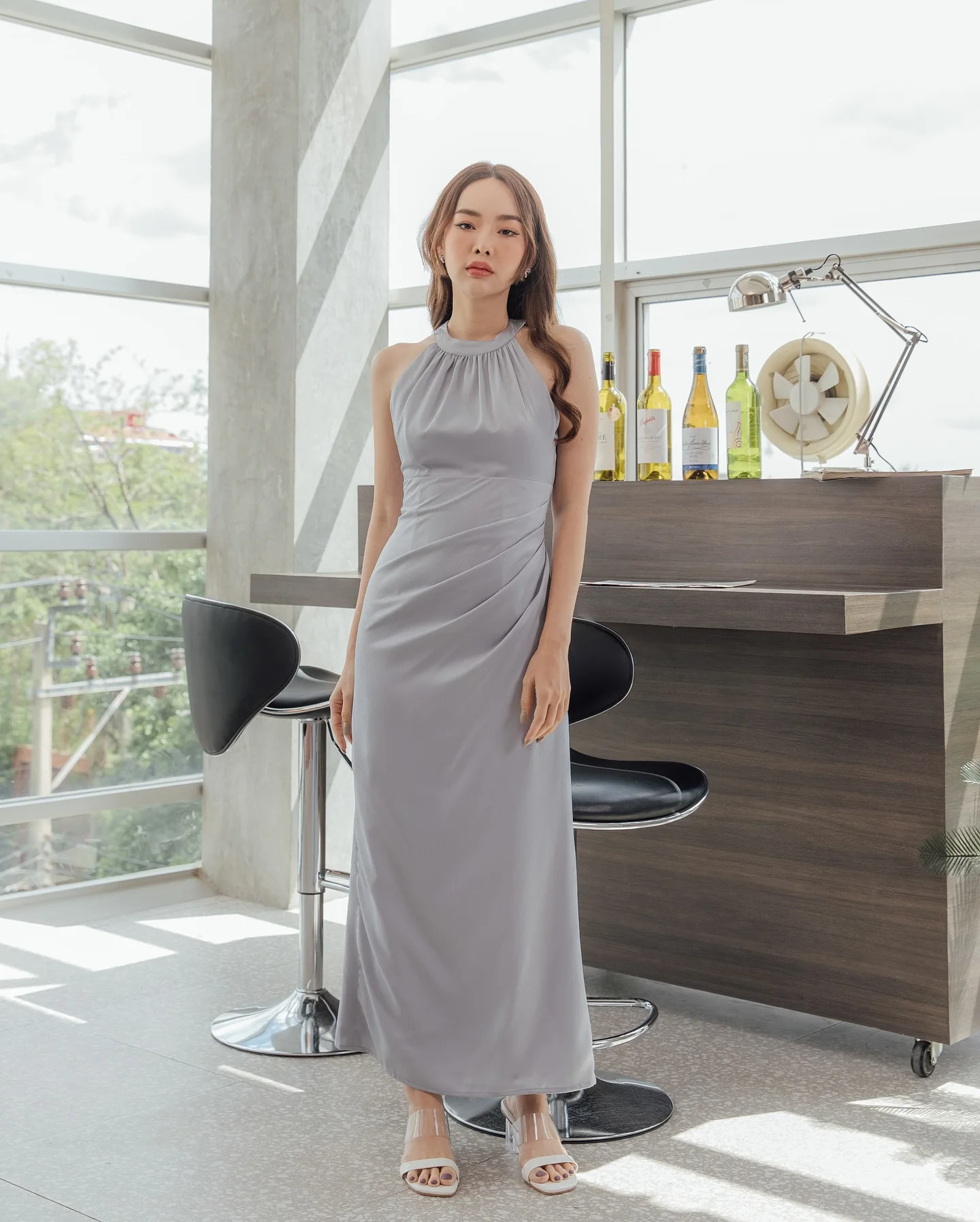 

Customized Modern Halter Jersey Sleeveless Evening Dresses Elegant Straight Ankle Length Celebrity Gowns Vestido De Noche