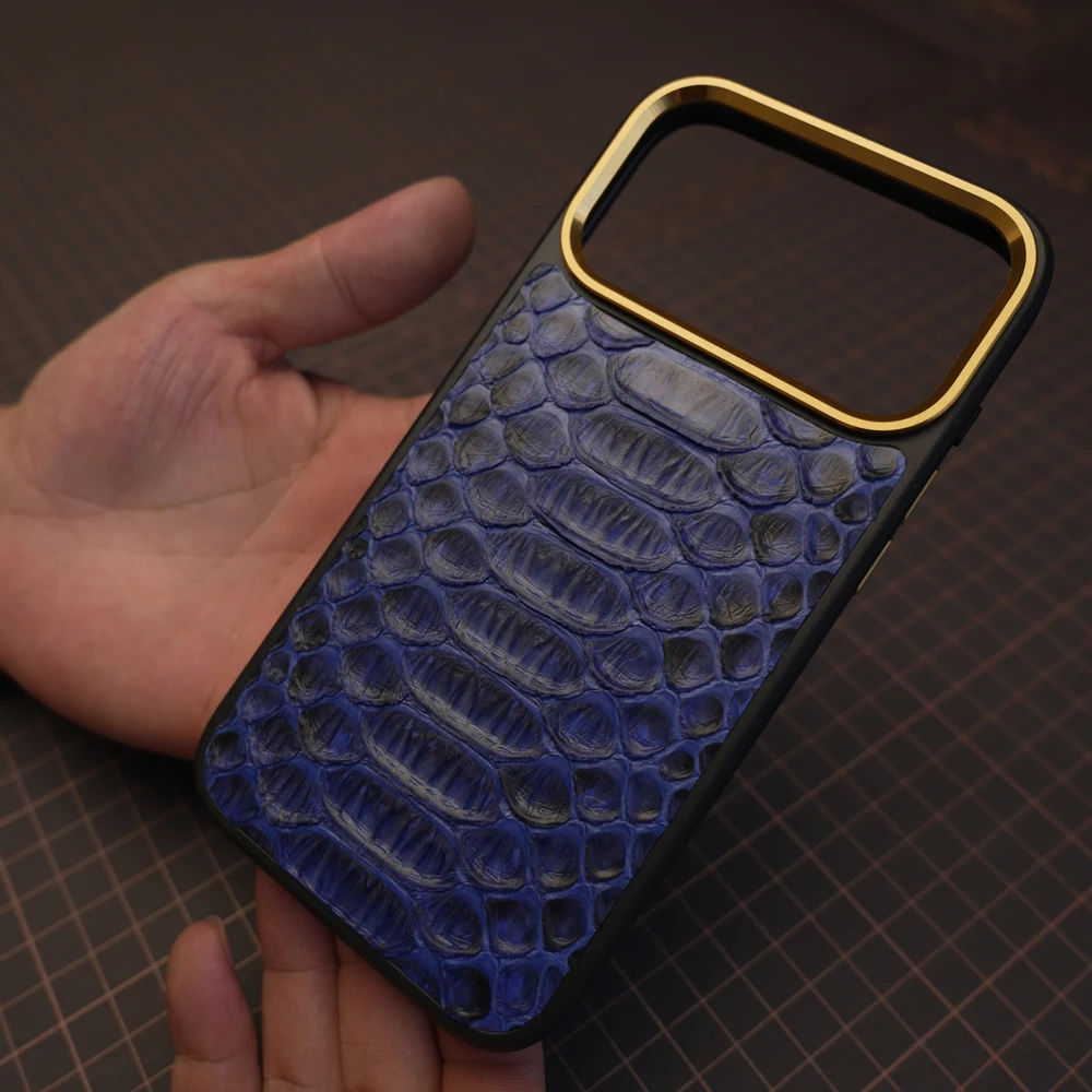 Luxe premium koningsblauw exotisch huidhoesje voor iPhone 17 16 15 Pro Max Cadeau voor vriend vriendje