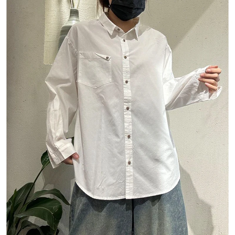 Masss Wasss-camisas clásicas holgadas de algodón sólido para mujer, Tops elegantes Vintage a la moda, blusas informales de diseño europeo para mujer