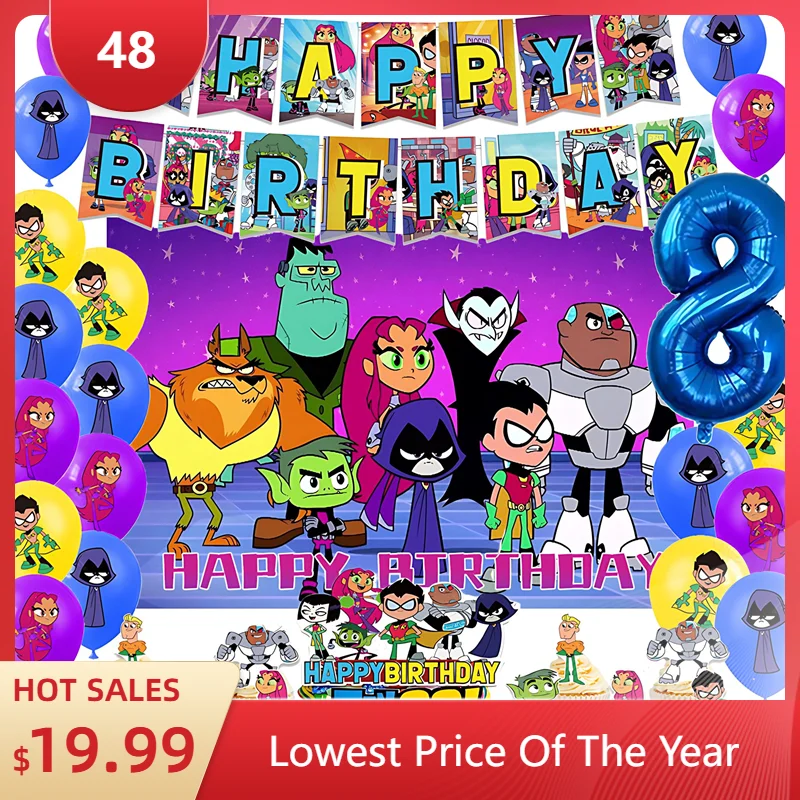 

Cartoon Teening Titans Go Theme Birthday Party Balloon Banner Background Decoration Cake Topper Child Baby Party Supplies Gifts