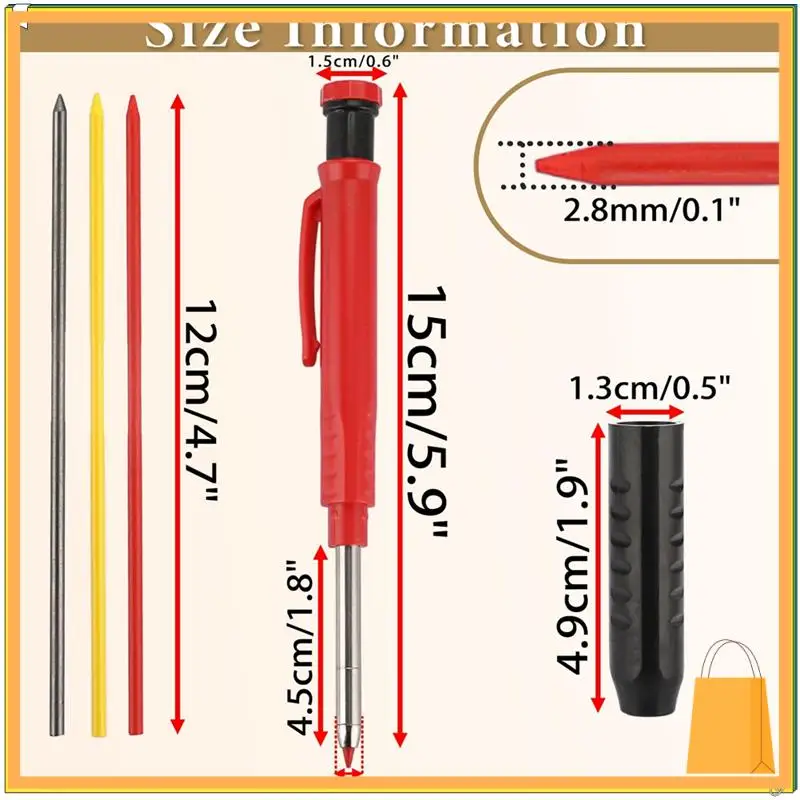 Set di matite per carpentiere meccanico L53A con 36 ricariche, 2,8 mm e temperamatite incorporato per l'edilizia