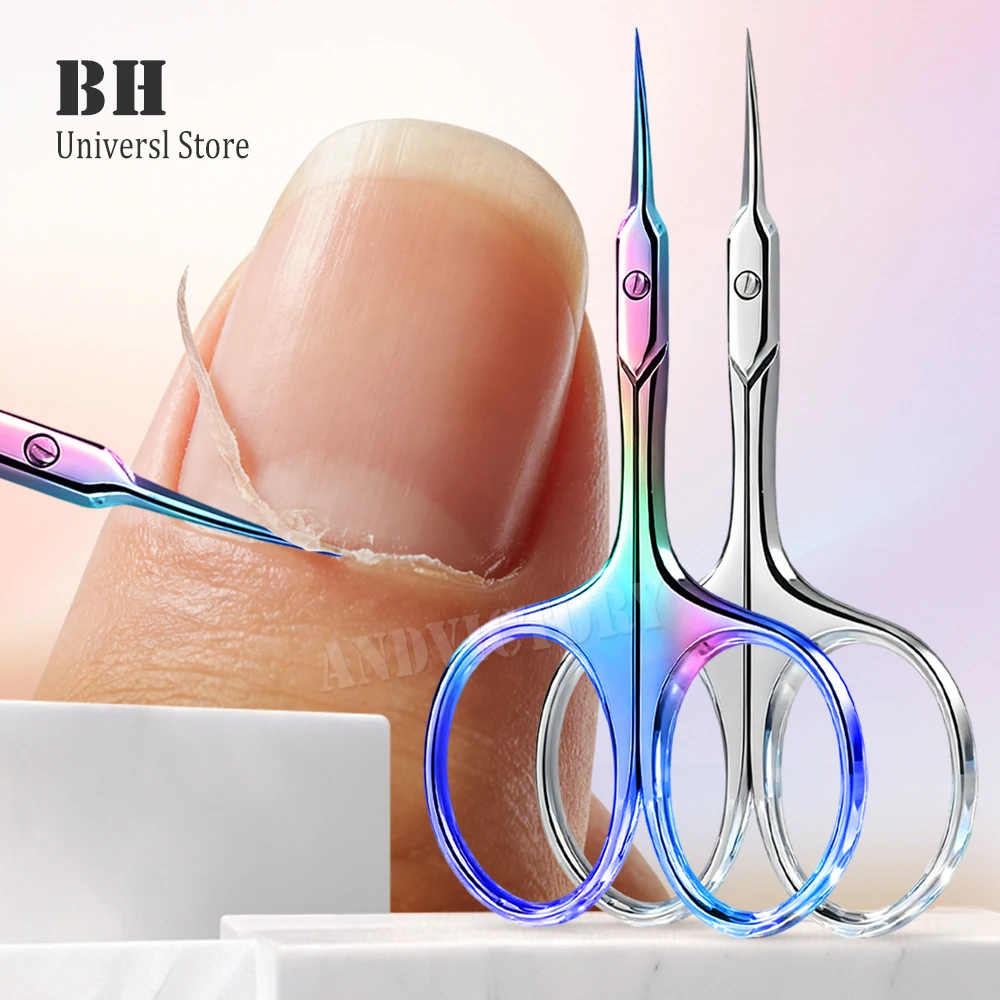1Pcs Cuticle Scissors Manicure Nail Tools Stainless Curved Blade Eyebrow Eyelash Dry Skin Multi-purpose Small Scissors