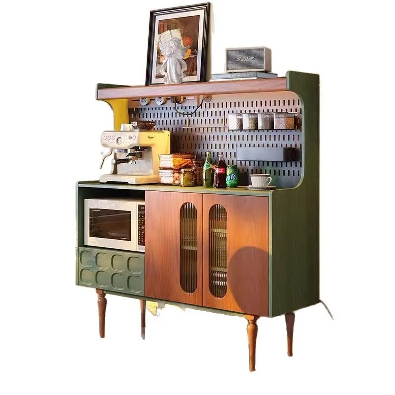 

French medieval meal side integration, solid wood simple retro style living room, wall storage, entrance locker, tea household