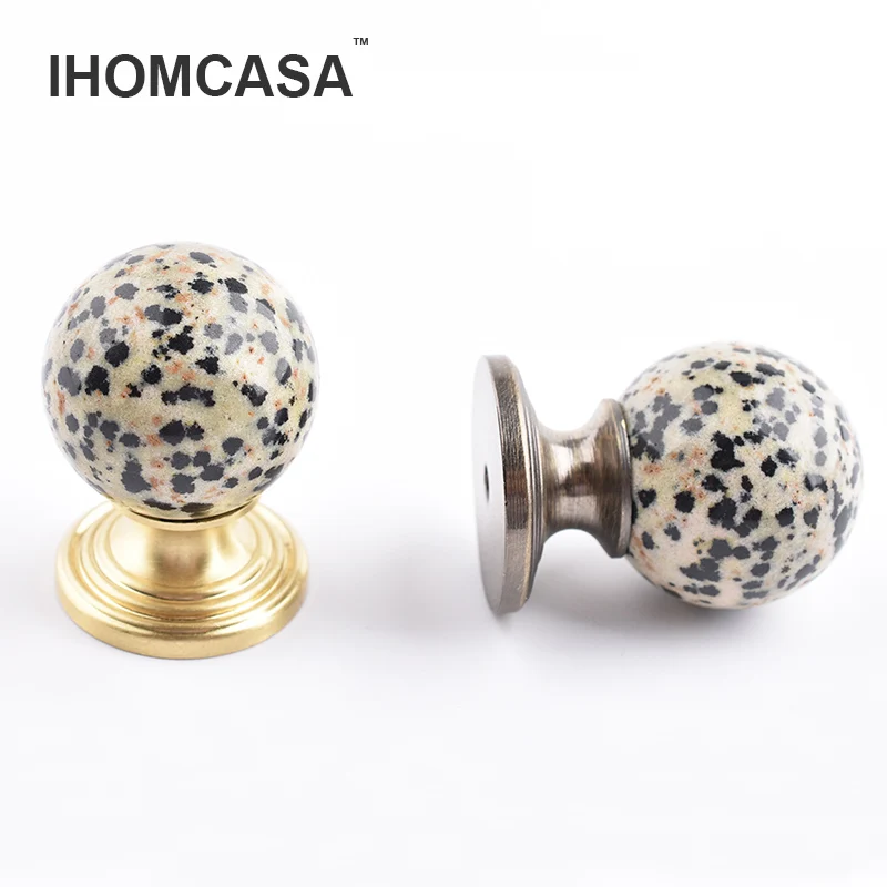 IHOMCASA 25mm Natural Stone Cabinet Drawer Knob Brass Kitchen Furniture Door Handle Wardrobe Dressing Cabinet Pulls Golden