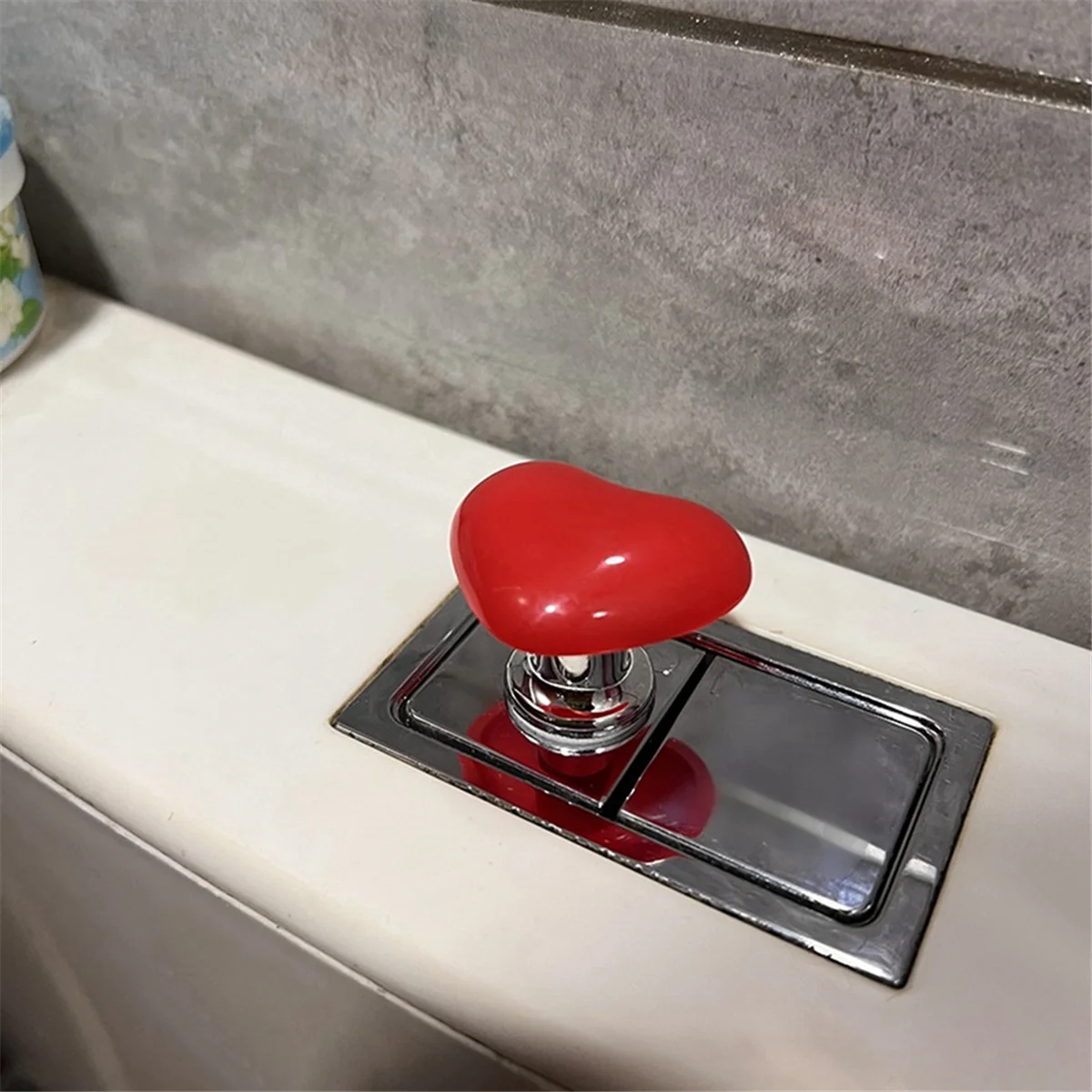 A96Q-Handle Toilet Press Button Heart Shaped Press Tank Push Switch Toilet Bathing Room Decor White