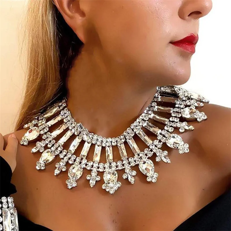 2022 New Luxury Women Necklaces Pendants Link Chain Multilayer Big Crystal Choker Collar High Quality Wedding Party Jewelry