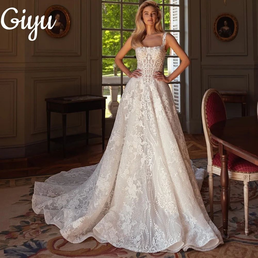 

Giyu Exquisite Spaghetti Strap Lace Wedding Dress Sleeveless Bridal Gown Corset vestidos de novia Sweep Train Customsied 2025