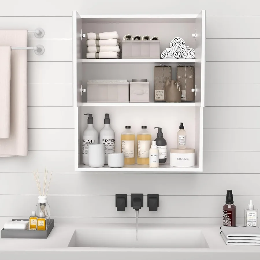 خزانة حائط للحمام مخدد فوق خزانة تخزين المرحاض مثبتة على الحائط مع رف قابل للتعديل منظم عائم ومعلق K #6