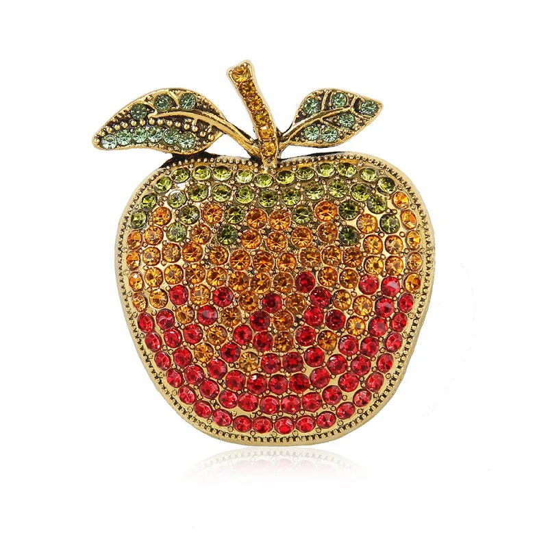 Big Shining Apple Brooches Pins 2-color Rhinestone Beautiful Fruits Women Unisex Party Office Brooch New Year Gifts