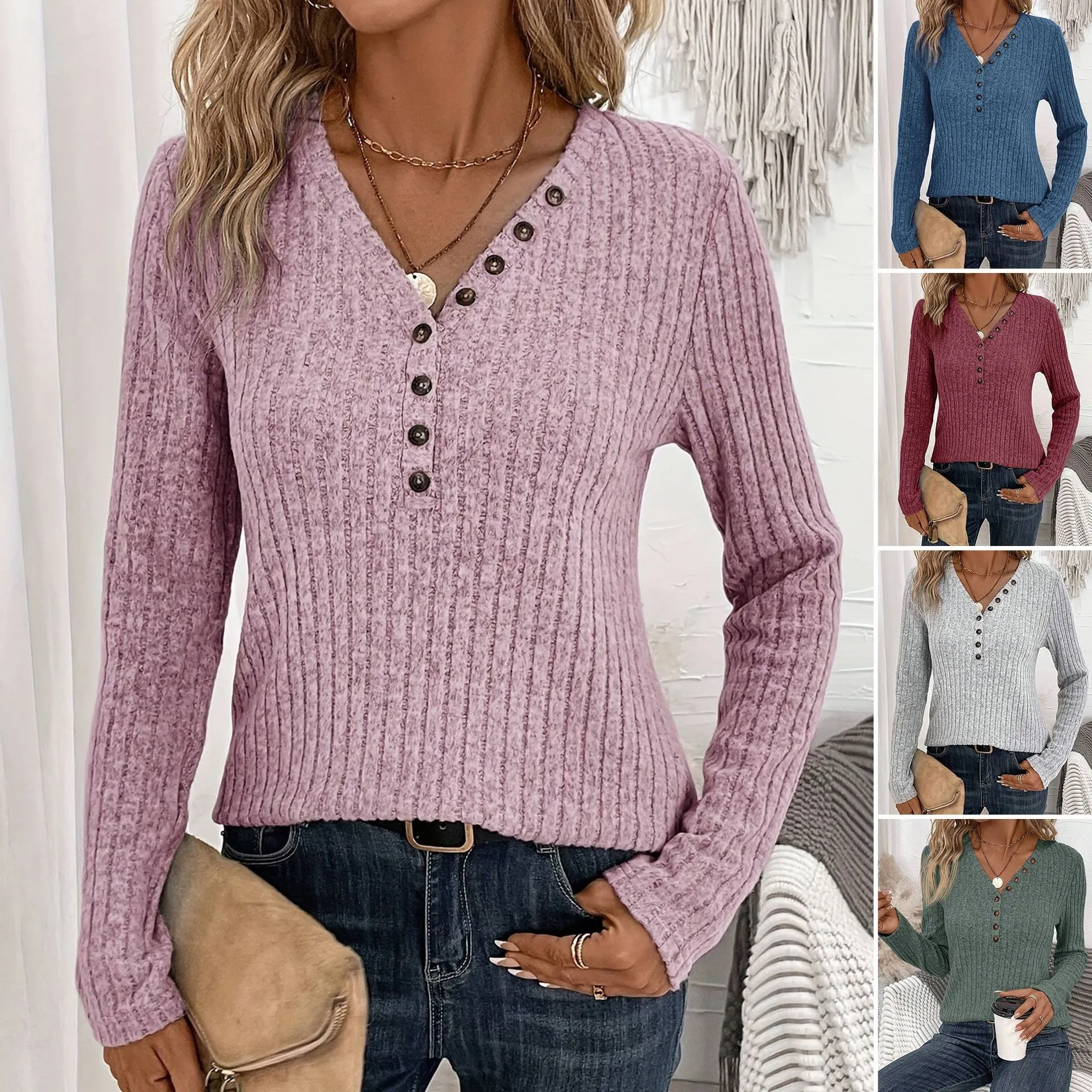 

Women's Clothing Plus Size Long Sleeve Blouse Tops Casual Knit Sweater Autumn Winter Streetwear Style For Female Collection