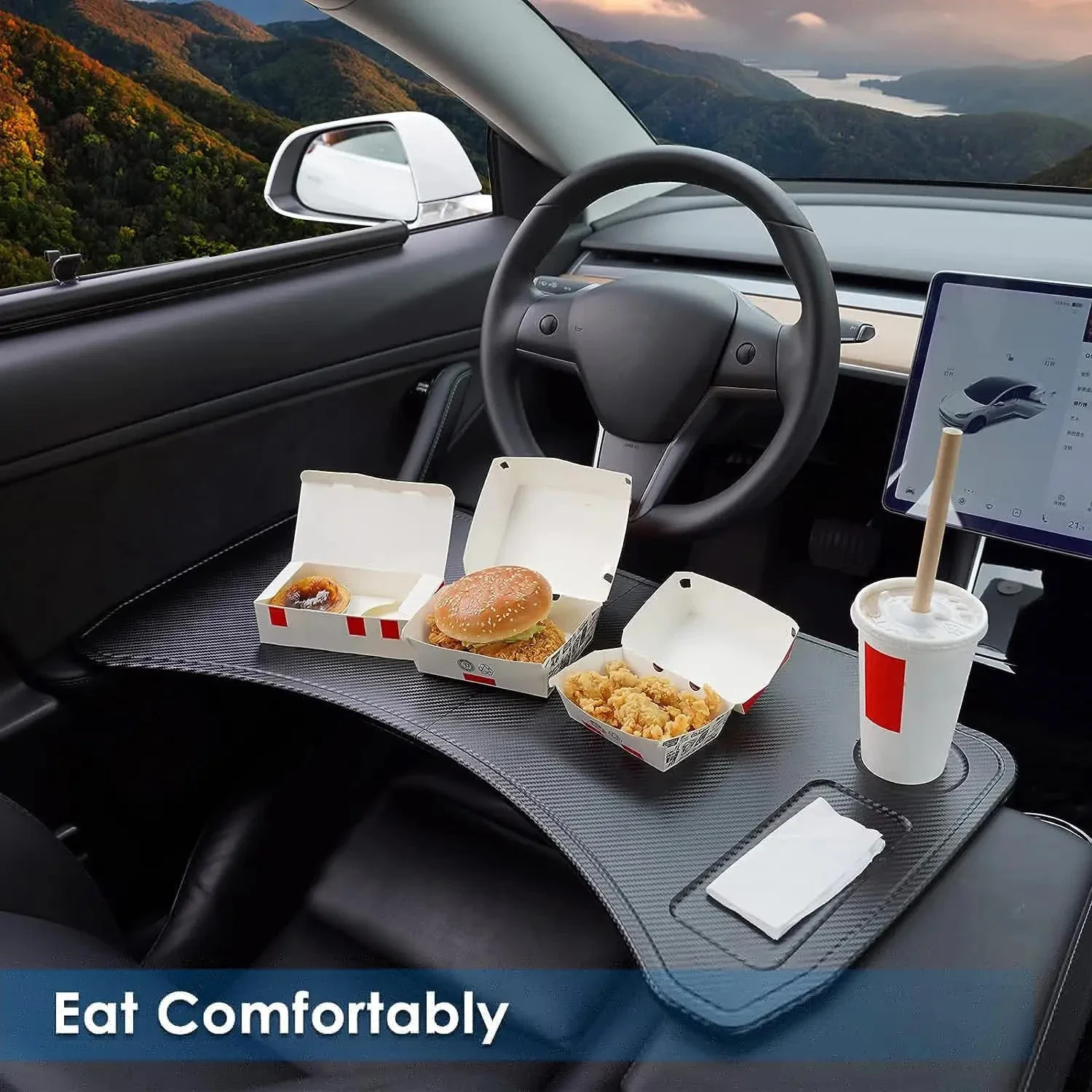 For Tesla Model 3 Model Y Food Tray Desk for Laptop Foldable Car Tray Table for Eating Travel Multipurpose Tray Accessories