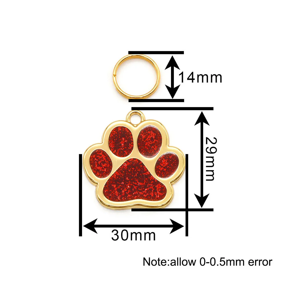 20PCS Gold Shiny Dog Paw Engravable Pet ID Tag Necklace Jewelry Accessories Key Chain Pendant Anti-Lost