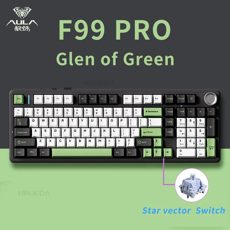 AULA F99PRO Gaming Mechanical Keyboard 99 Key Three Mode Wireless Hot Swappable Gasket Structure Custom Keyboard with Media Knob